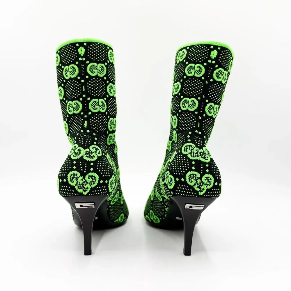 Gucci GG Sock Boot Green Black Heels Bootie Eu 39 US 9 - Picture 4 of 10
